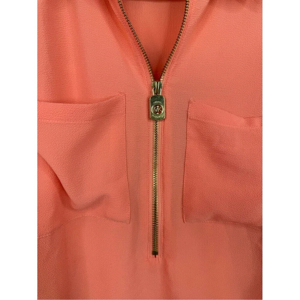 Michael Kors blouse charm zip pull Coral Zip-Front Long Sleeve Blouse